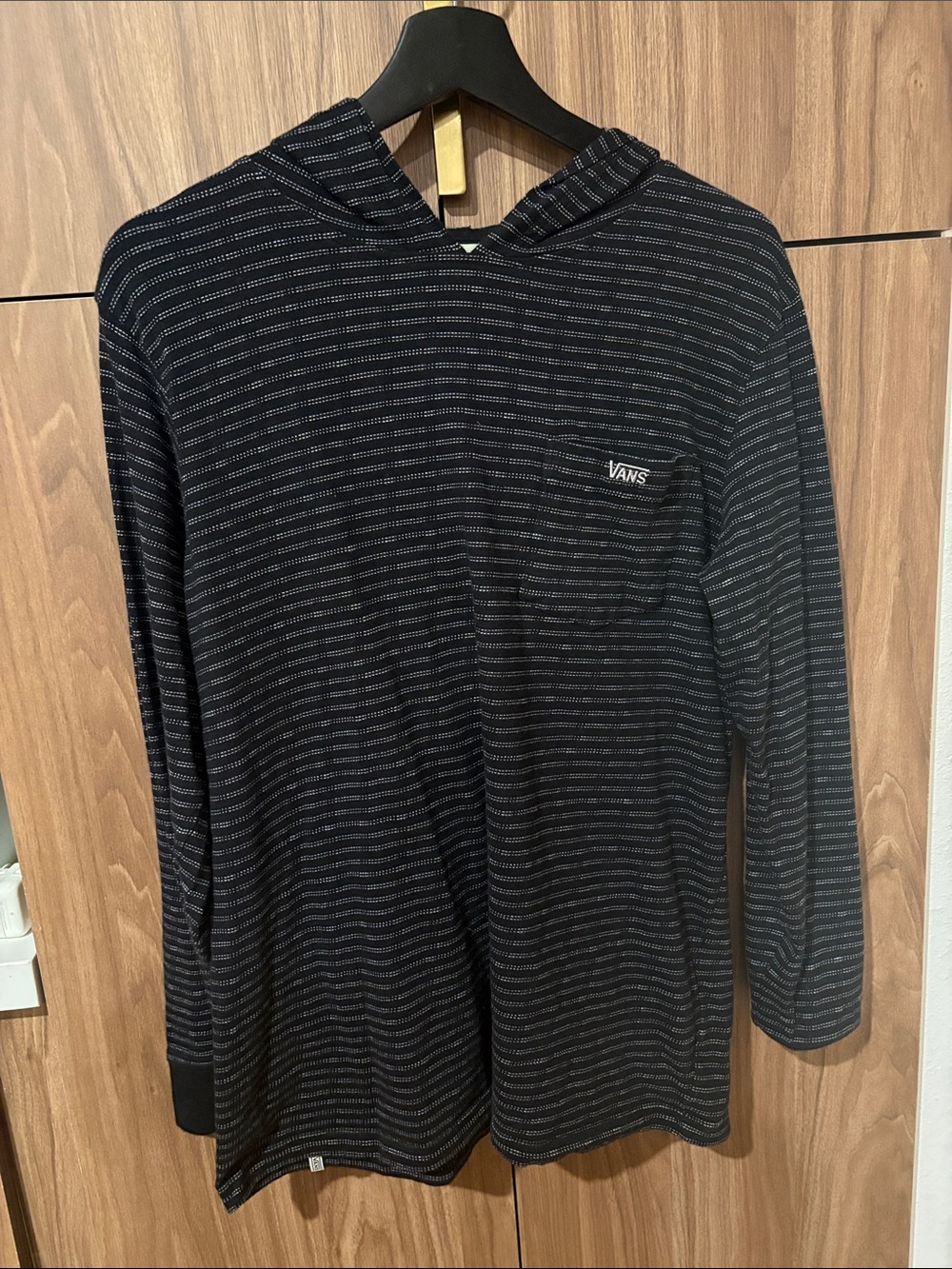 Vans Black with Thin Gray Stripe Hooded Long Sleeve